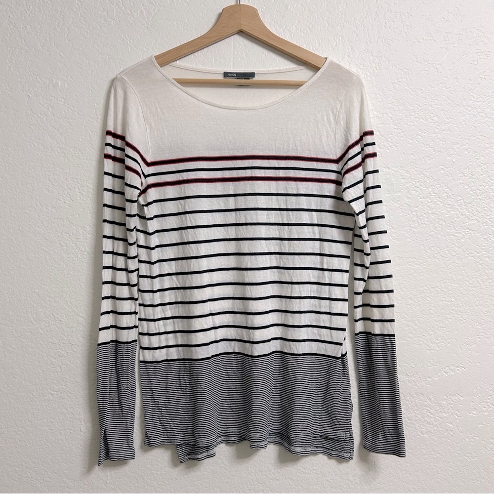 Vince Multicolor Striped Long Sleeve Tee, Size M
